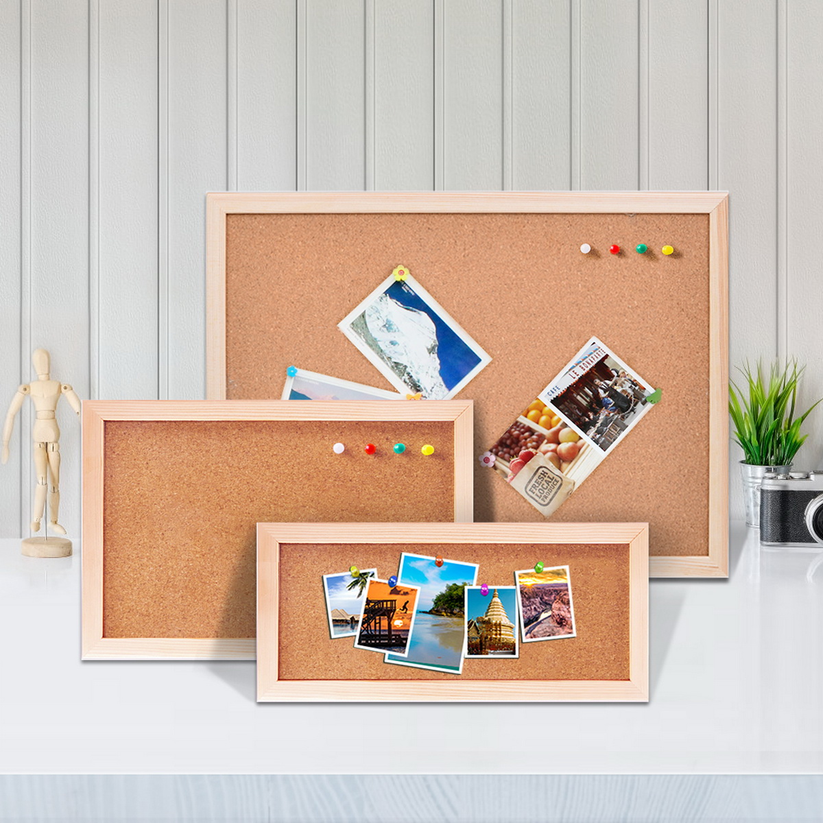 Frame Display Wood - กระดานข้อความไม้สนวินเทจพร้อมกรอบไม้ มี 3 ขนาดให้เลือกสำหรับแสดงรูปภาพและใช้เป็นกระดานประกาศ