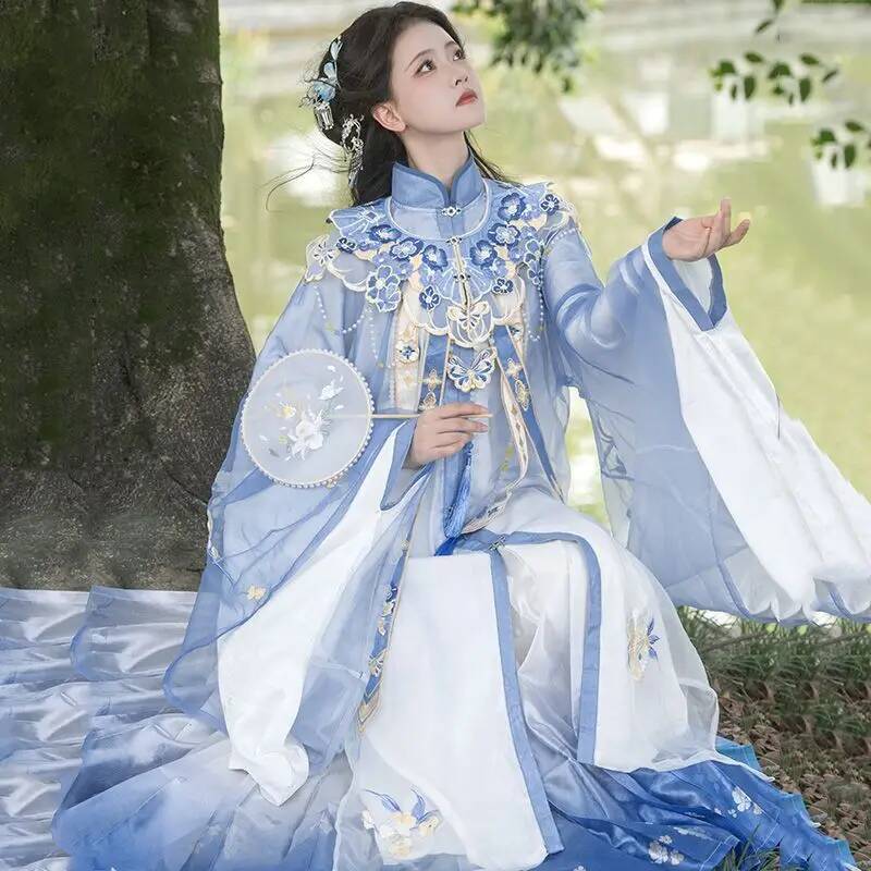 Embroidery Set - สองเดือน [หลานจินหลัว] ใหม่ฮั่นฝูผู้หญิงราชวงศ์หมิงสไตล์มามีียนกระโปรงปักหนักคลาวด์ไหล่เสื้อคอปกสำหรับ