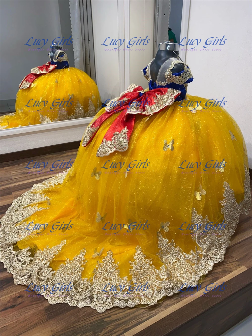 Embroidery Yellow Flower - ชุดเดรสเด็กผู้หญิงลายดอกไม้สวยงามประดับผีเสื้อ ผ้าทูลสีเหลืองฟูฟ่อง ชุดแต่งงานเจ้าหญิงน้อย ชุดงานวันเกิด