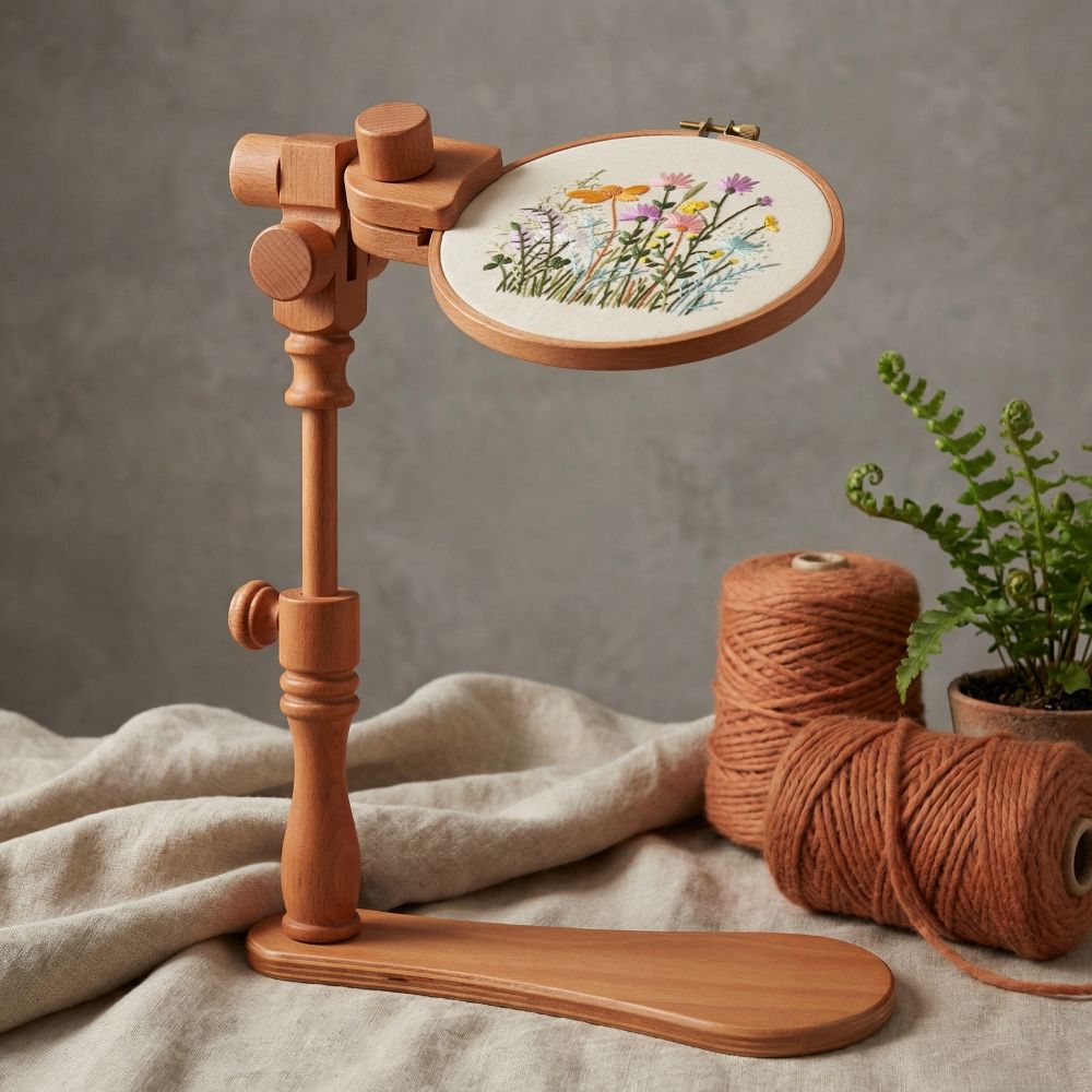 Embroidery Hoop Stand - ขาตั้งวงแหวนปักผ้าแบบพกพาสำหรับมืออาชีพ ฐานวางปักผ้าแบบมั่นคง ชั้นวางงานปักครอสติช ขาตั้งงานปักครอสติชไม้ DIY ขาตั้งงานฝีมือสำหรับใช้ในบ้าน