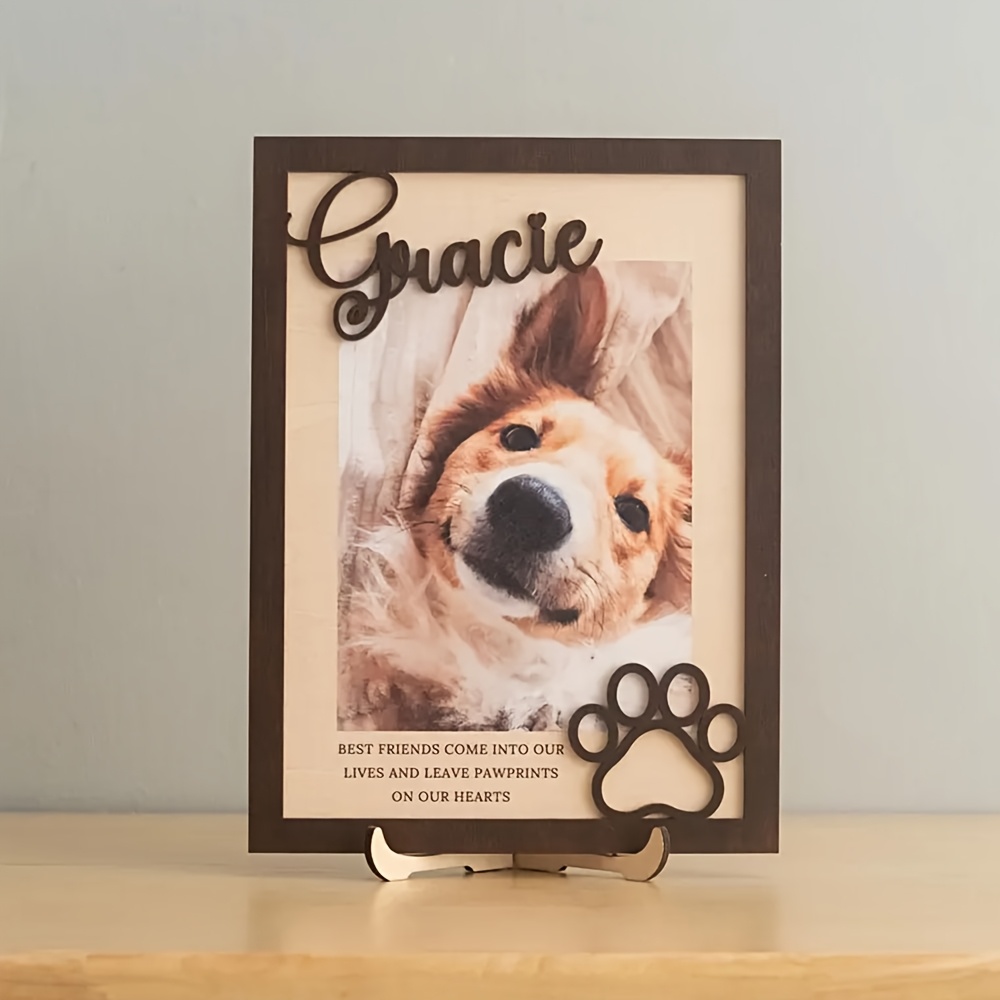 Frame Display Wood - กรอบรูปไม้สำหรับสัตว์เลี้ยงแบบปรับแต่งได้พร้อมชื่อและวันที่ - ของขวัญที่ระลึกสำหรับสุนัขแบบตั้งโต๊ะแนวตั้ง