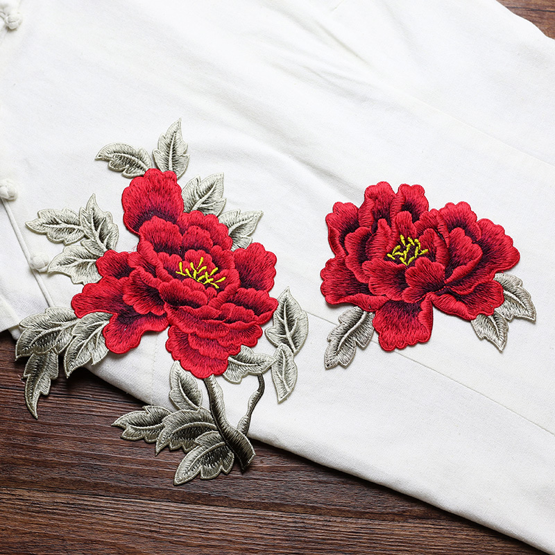 Embroidery Yellow Flower - แพทช์ปักลายดอกไม้สีแดง ชมพู เหลือง 1 คู่ สำหรับเย็บติดซ่อมแซมชุดแต่งงาน