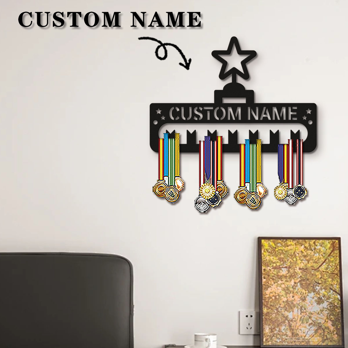Frame Display Wood - ที่แขวนเหรียญกีฬาไม้ตกแต่งลายการ์ตูนสไตล์โมเดิร์น 1 ชิ้น แบบกำหนดเองได้ พร้อมขาตั้งติดผนังสำหรับคนรักกีฬา เป็นของขวัญ