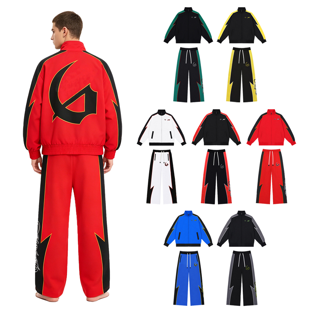 Embroidery Set - ชุดเซ็ตสตรีทแวร์ Y2K สำหรับผู้ชาย ชุดสองชิ้นแบบมีซิป ชุดวอร์มกีฬา ปักลายตัวอักษร