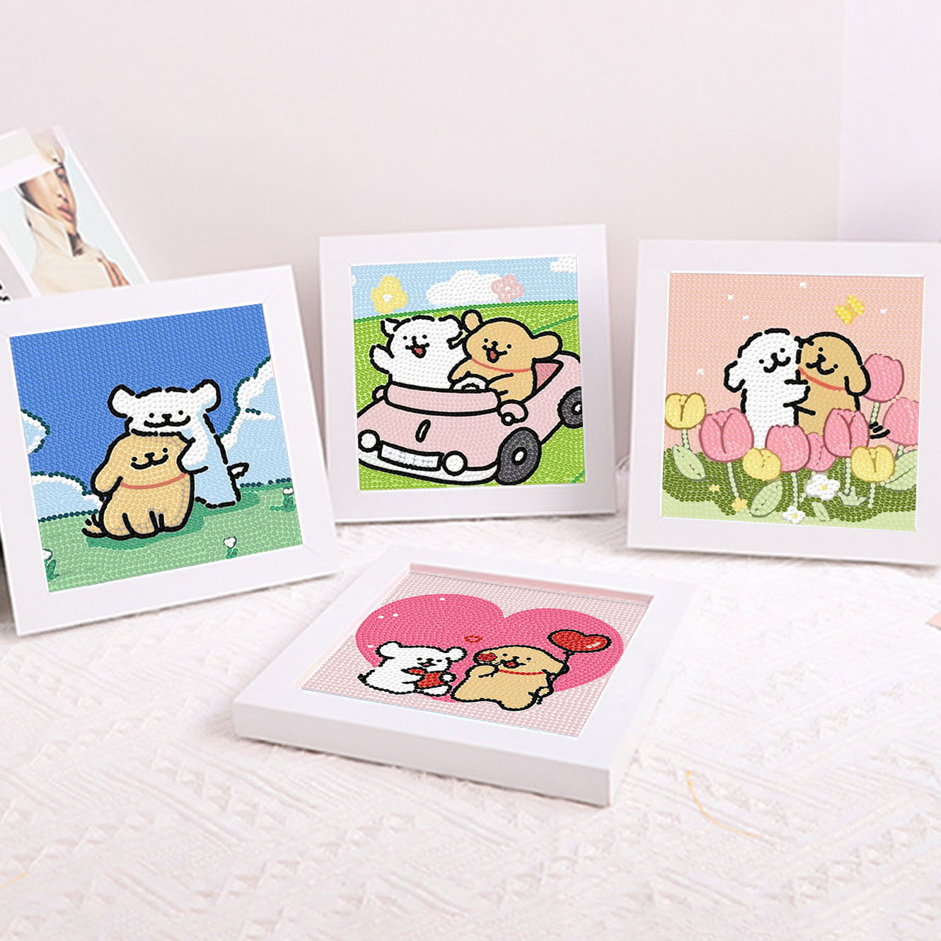 Embroidery Service - ภาพวาดตกแต่งกรอบคริสตัลรูปสุนัขการ์ตูน 5D DIY ชุดปักครอสติช ของขวัญวันเกิดสุนัขน่ารัก