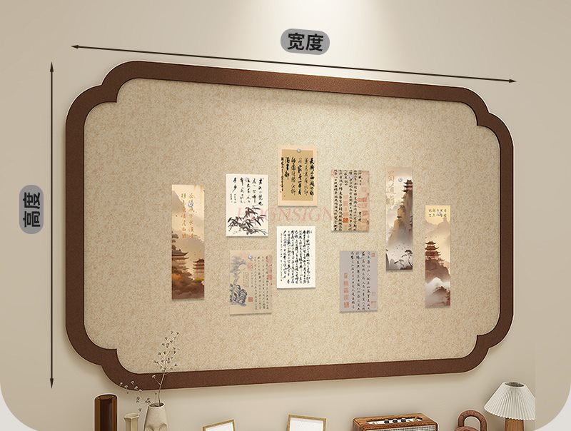 Frame Display Wood - แผ่นผนังตกแต่งรูปภาพสไตล์จีน 1 ชิ้น ทำจากผ้าสักหลาด พร้อมกรอบรูปติดผนัง แผ่นไม้เนื้ออ่อน