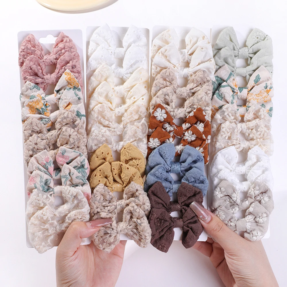 Embroidery Love - กิ๊บติดผมรูปโบว์แฟชั่น10ชิ้น/เซ็ตกิ๊บติดผมผ้าคอตตอนปักลายสำหรับกิ๊บติดผมแสนหวานเด็กเล็กเด็กผู้หญิงน่ารักชุดหูฟังของขวัญ