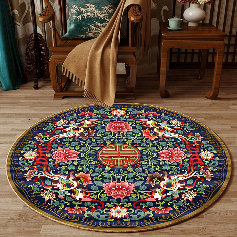 Embroidery Online Designs - พรมปูพื้นลายดอกไม้สไตล์จีน สำหรับตกแต่งห้องนอน รูปทรงกลม ซีรีส์งานปัก นุ่มสบาย ใช้ในห้องนั่งเล่น