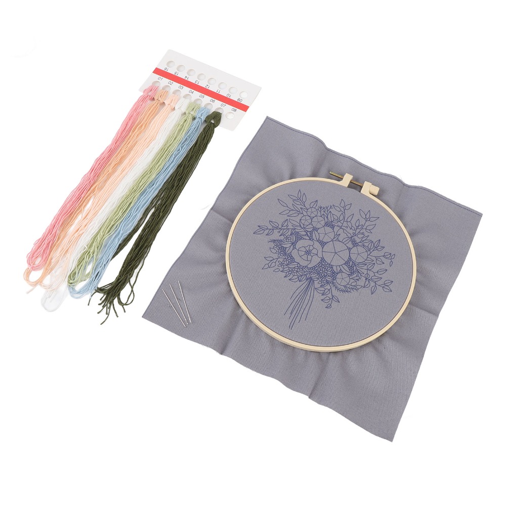 Embroidery Design Patterns Flowers - ชุดเริ่มต้นงานปักลายพิมพ์ลายดอกไม้ 3 มิติ ชุดด้ายสีสำหรับงานปัก DIY ชุดปักลายดอกไม้สำหรับผู้เริ่มต้น