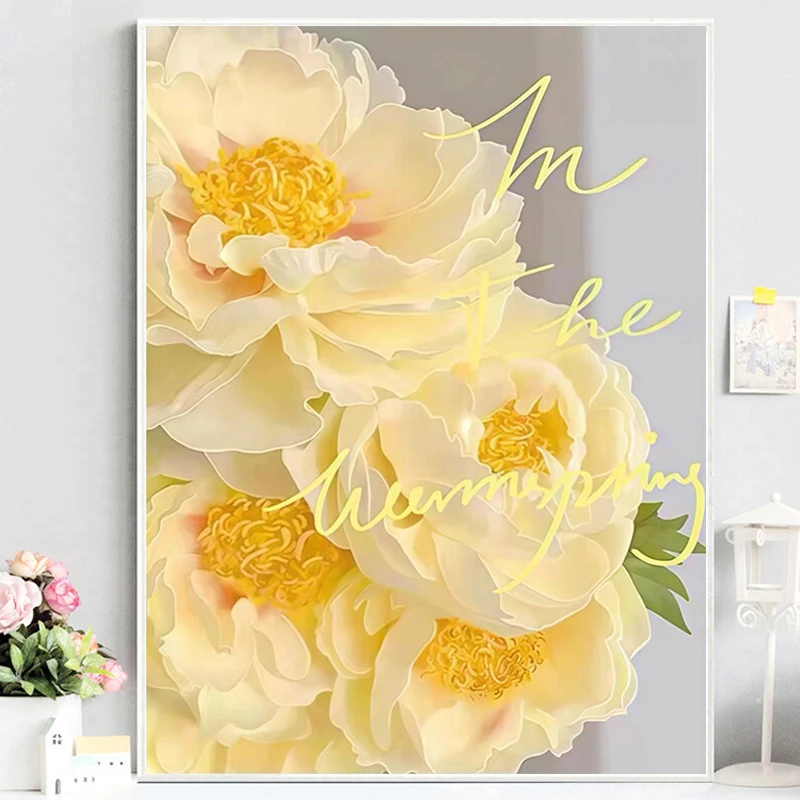 Embroidery Yellow Flower - ดอกไม้สีเหลือง 5D เพชรภาพวาดเพชรเย็บปักถักร้อยร้านอาหารห้องนอนตกแต่งบ้าน DIY เพชรชุดปักครอสติส