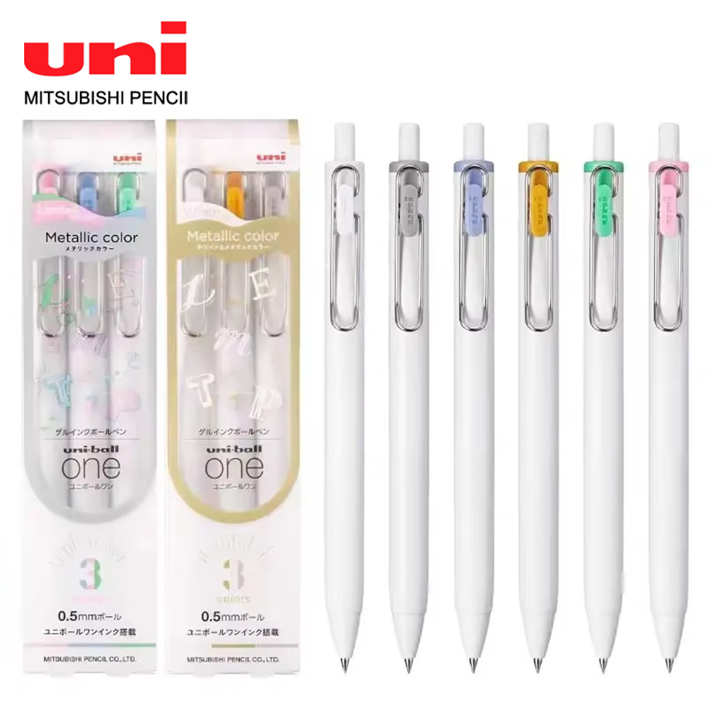 Pentel Pen Energel - 3pcs UNI Ball One ปากกาเจลทองเงินสีขาว Colorfu