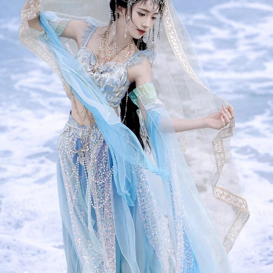 Embroidery Style - ชุดคอสเพลย์นางเงือกสไตล์แปลกใหม่แบบดัดแปลง ปักลายฮั่น ชุดแฟนซีสำหรับงานปาร์ตี้ ชุดฮั่นฝูใหม่ สง่างาม