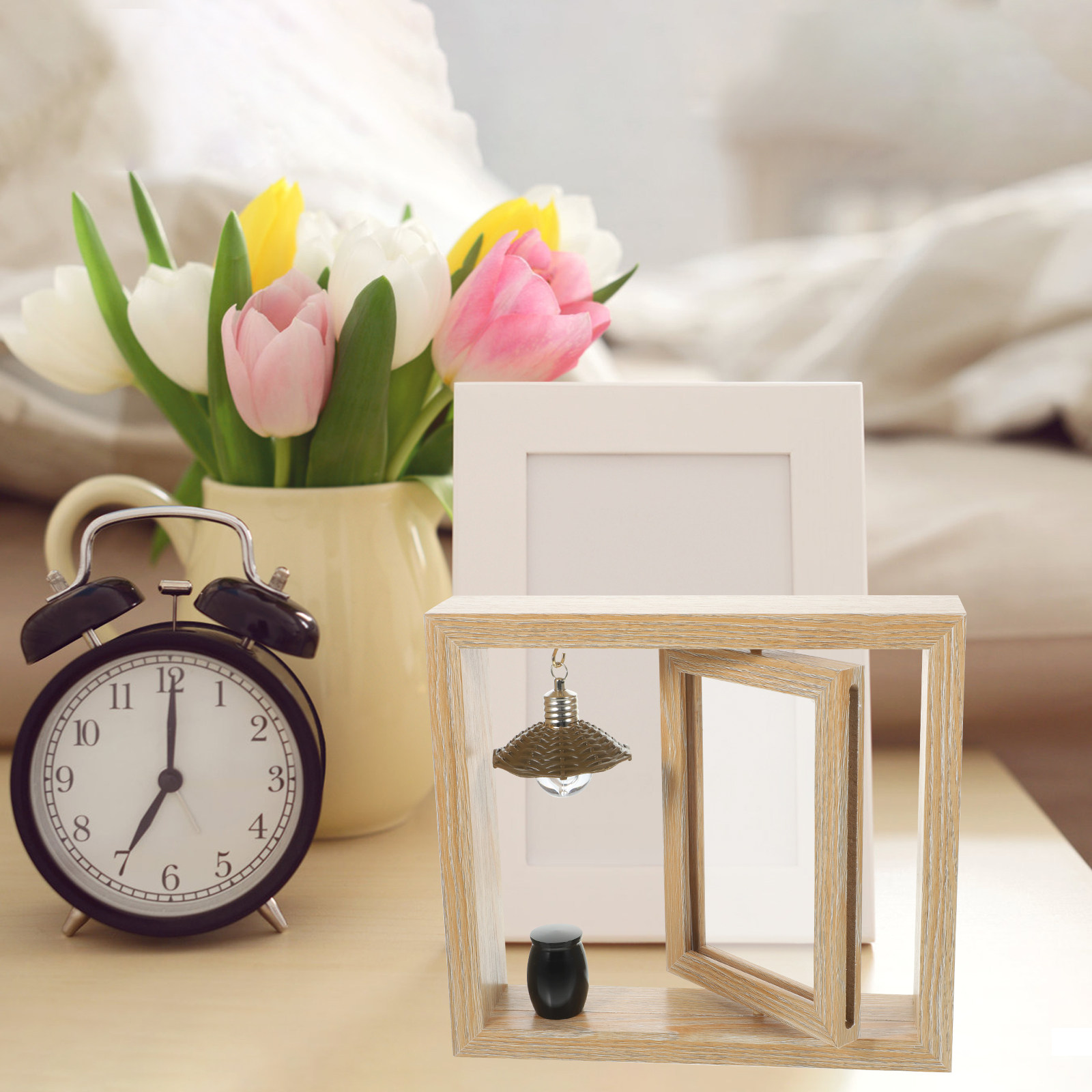 Frame Display Wood - กรอบรูปไม้สำหรับเก็บภาพที่ระลึก 1 ชุด พร้อมโกศเหล็กแข็งแรงสำหรับใส่เถ้ากระดูก กรอบโชว์บนโต๊ะสวยงาม ของที่ระลึกแทนความเสียใจสำหรับสัตว์เลี้ยงที่สูญเสีย