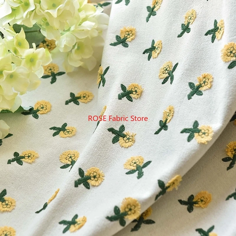 ผ้าฝ้ายลินินปักลายดอกไม้สีเหลื - Embroidery Yellow Flower บทวิจารณ์และราคา