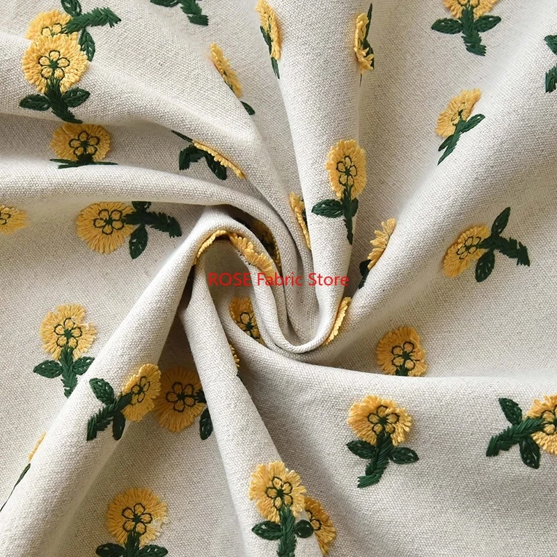 ผ้าฝ้ายลินินปักลายดอกไม้สีเหลื - Embroidery Yellow Flower บทวิจารณ์และราคา