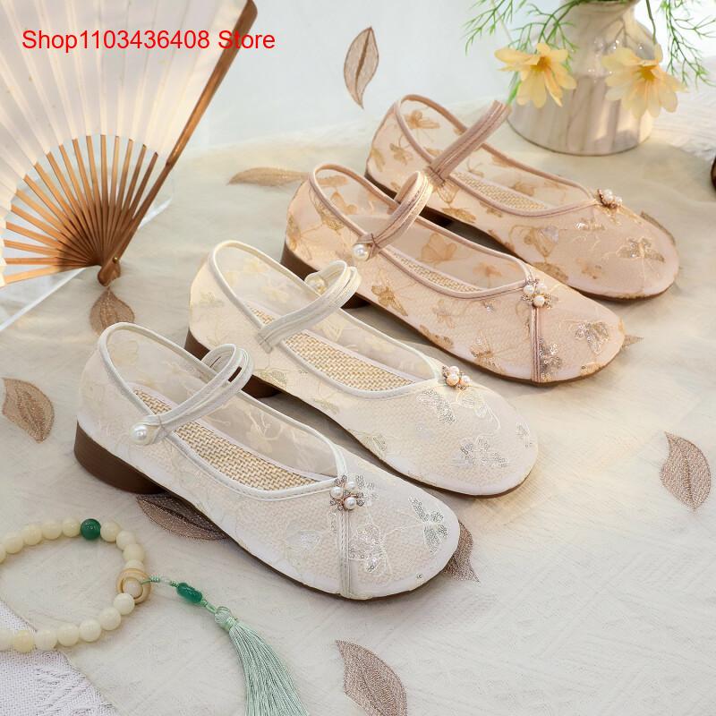 รองเท้าส้นเตี้ยตาข่ายแบบใหม่พร - Embroidery Style บทวิจารณ์และราคา