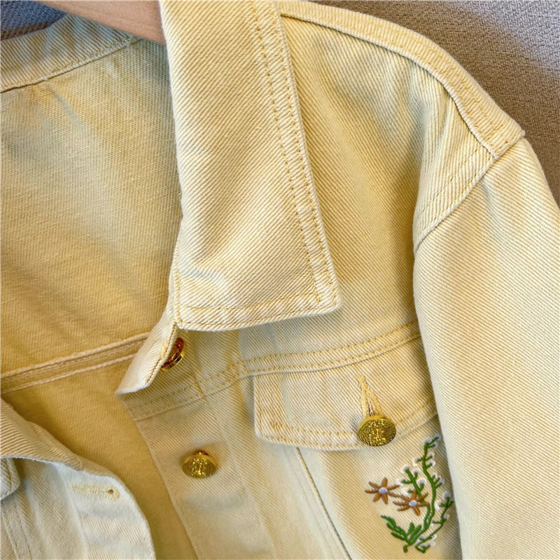 เสื้อแจ็คเก็ตยีนส์สีเหลืองปักล - Embroidery Yellow Flower บทวิจารณ์และราคา