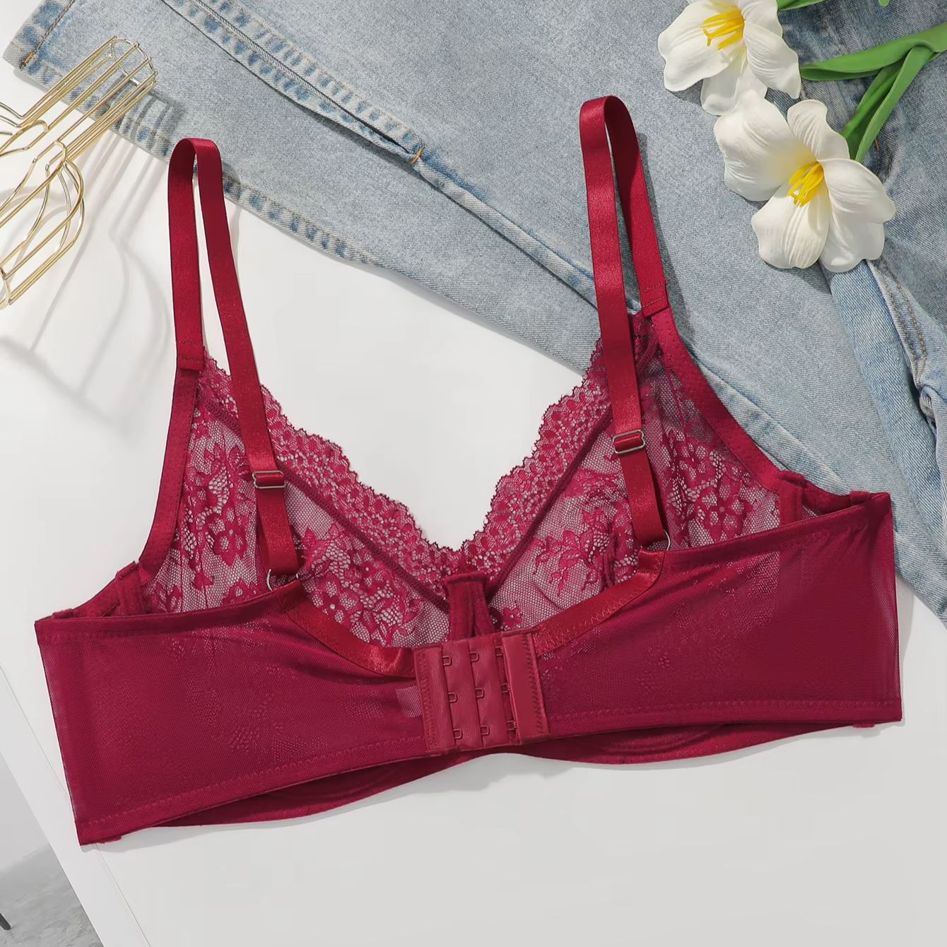 บราลูกไม้สีแดงสำหรับผู้หญิงไซส - Embroidery Red บทวิจารณ์และราคา