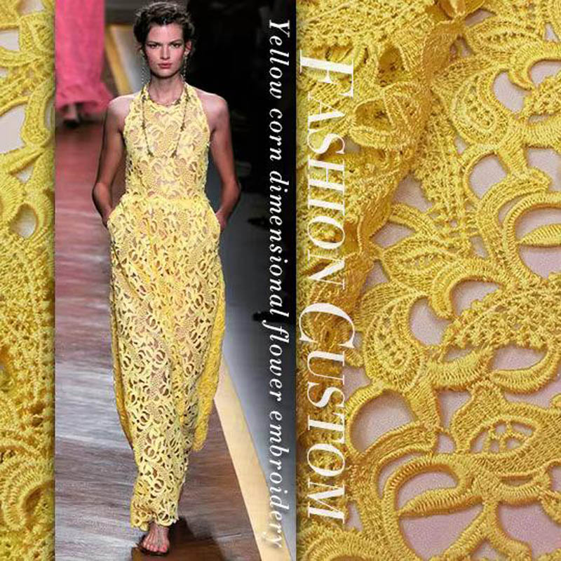 ผ้าลูกไม้คุณภาพสูงสีเหลือง ปัก - Embroidery Yellow Flower บทวิจารณ์และราคา