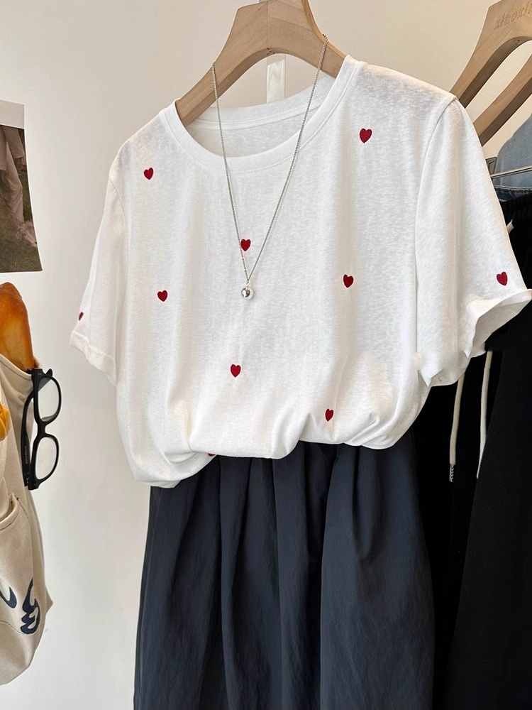 เสื้อยืดแขนสั้นผู้หญิงไซส์ใหญ่ - Embroidery Love บทวิจารณ์และราคา