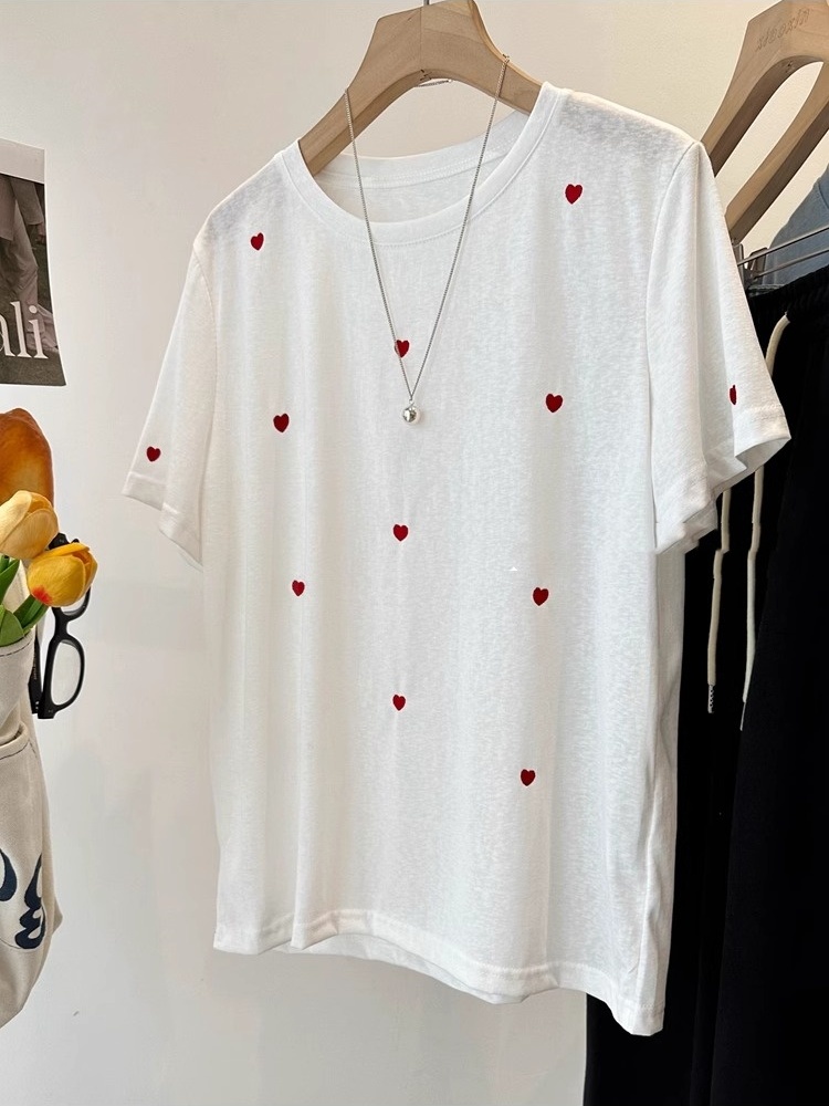 เสื้อยืดแขนสั้นผู้หญิงไซส์ใหญ่ - Embroidery Love บทวิจารณ์และราคา