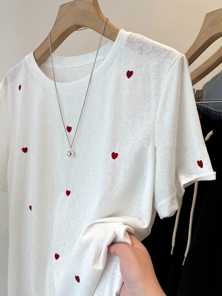 เสื้อยืดแขนสั้นผู้หญิงไซส์ใหญ่ - Embroidery Love บทวิจารณ์และราคา
