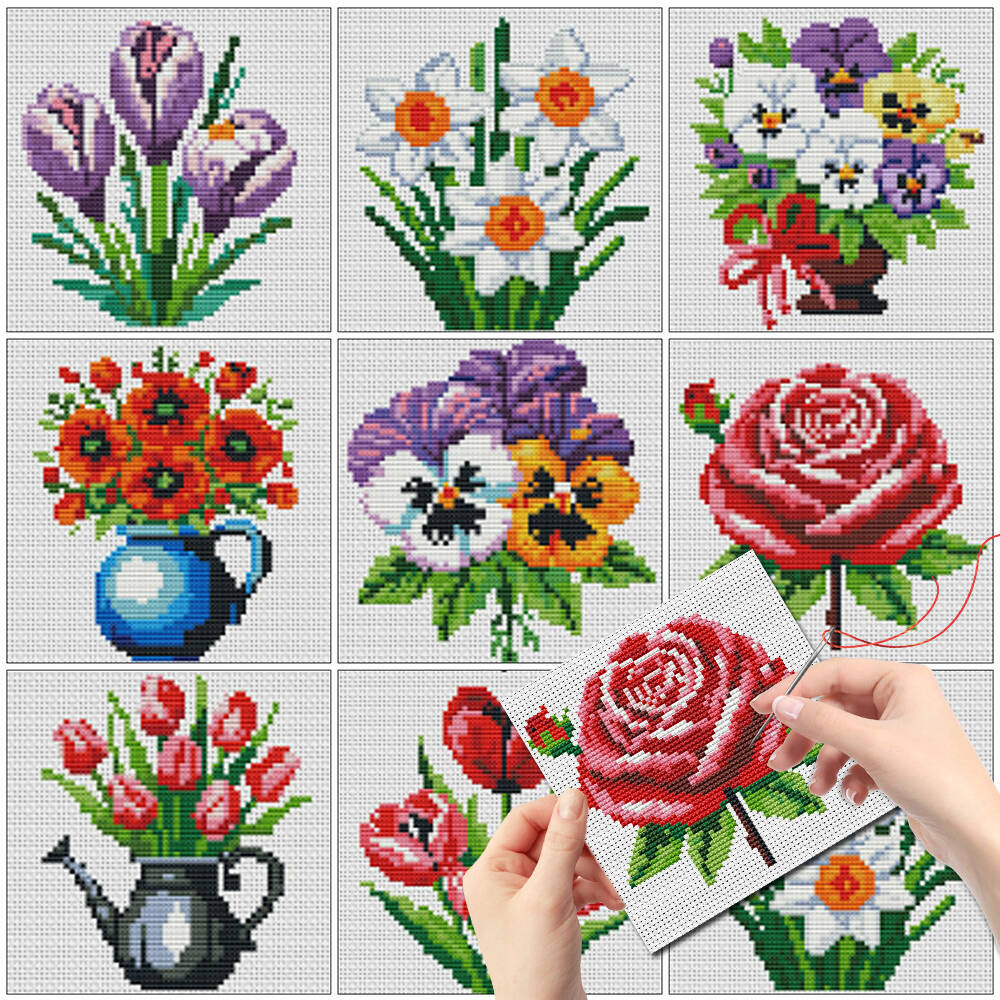 ชุดปักครอสติชลายแจกันดอกไม้ขนา - Embroidery Design Patterns Flowers บทวิจารณ์และราคา