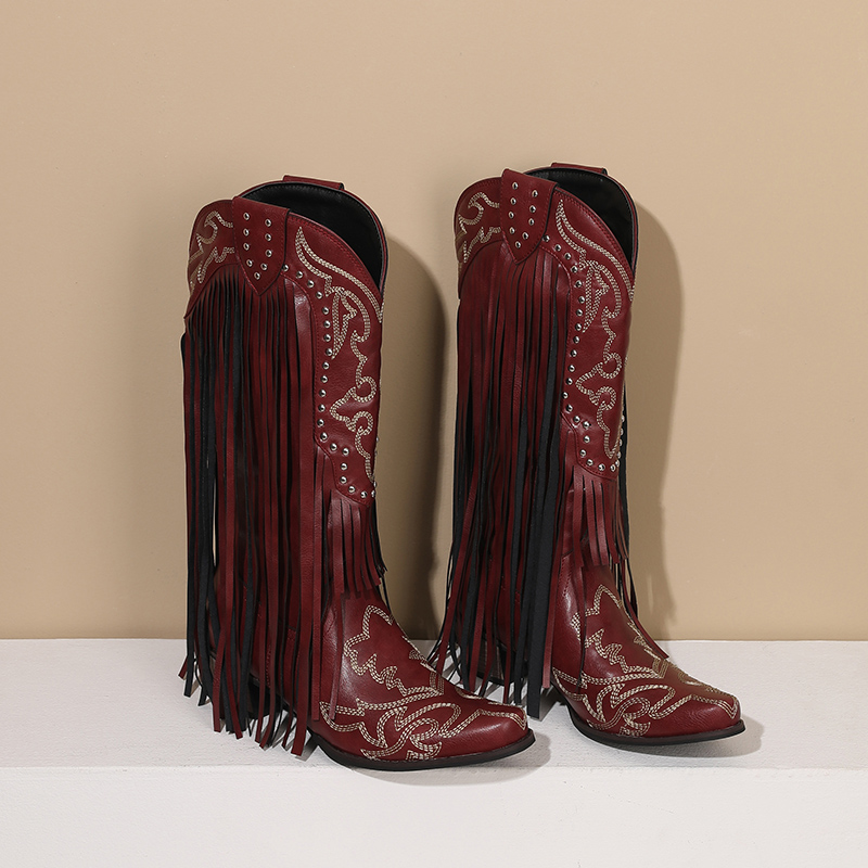 รองเท้าบูทครึ่งน่องคาวบอยตะวัน - Embroidery Red บทวิจารณ์และราคา