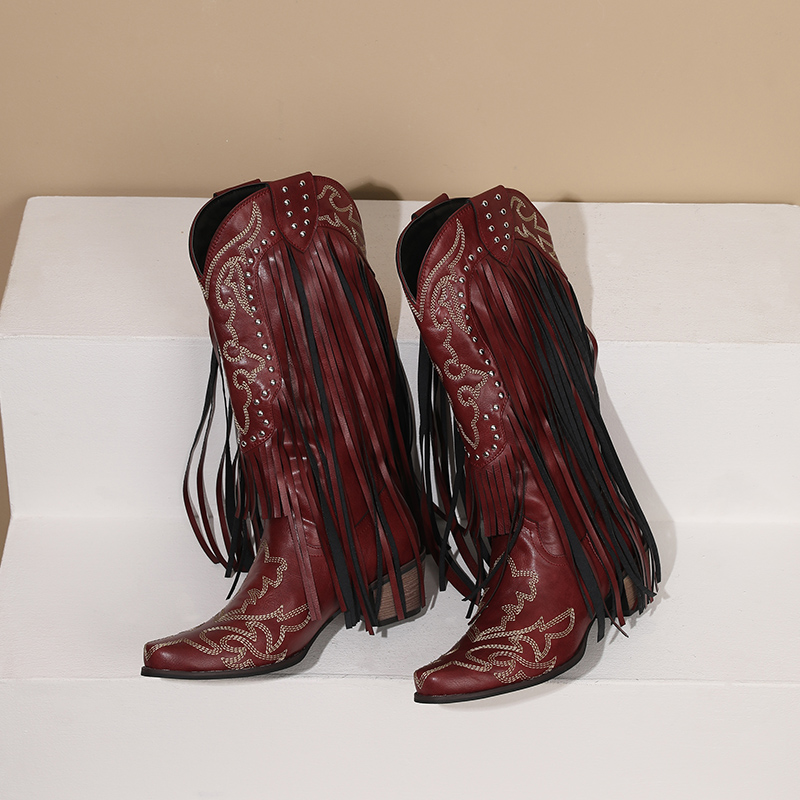 รองเท้าบูทครึ่งน่องคาวบอยตะวัน - Embroidery Red บทวิจารณ์และราคา
