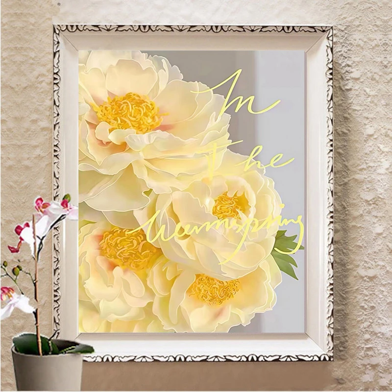 ดอกไม้สีเหลือง 5D เพชรภาพวาดเพ - Embroidery Yellow Flower บทวิจารณ์และราคา