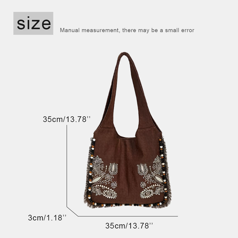 กระเป๋าผ้าแคนวาสสไตล์โบฮีเมียน - Embroidery Design Patterns Flowers บทวิจารณ์และราคา