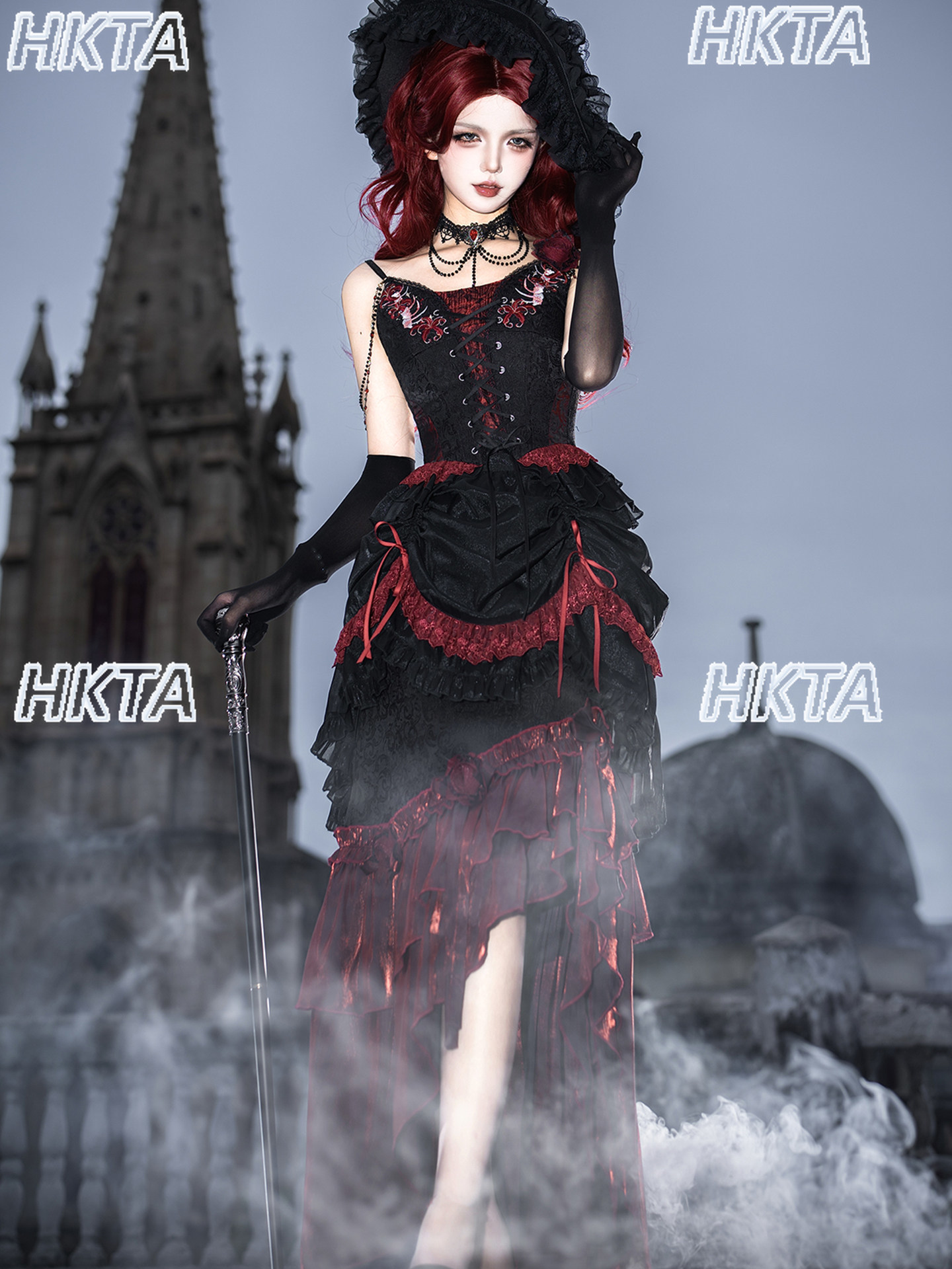 ชุดเดรสสีแดงสไตล์วินเทจโกธิค Y - Embroidery Red บทวิจารณ์และราคา